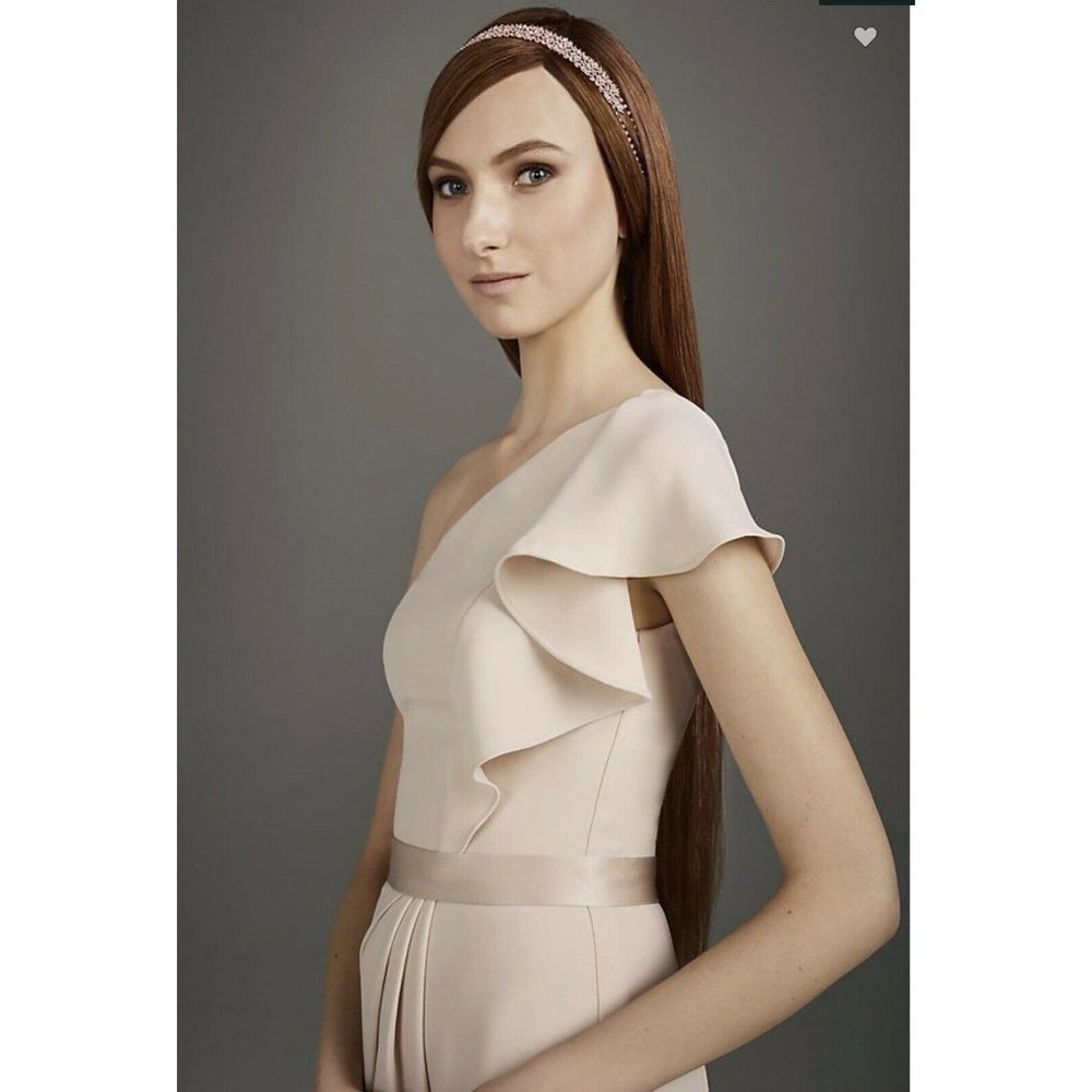 White By Vera Wang Bridesmaid Ruffled Double Cloth Dress Pink 10 New with tags - Picture 4 of 12